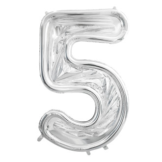 Srebrni okvir številka 5 za balone, 126 cm – dekoracija za zabave