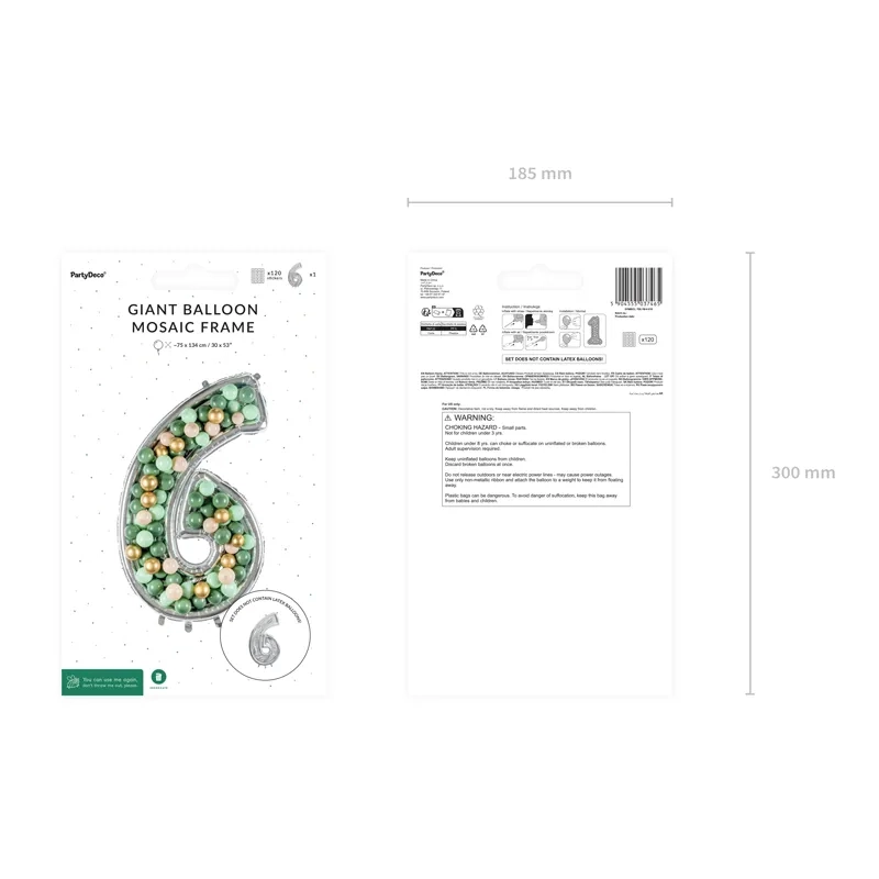 Ezüst keret 6-os számú lufikhoz, 126 cm – DIY ünnepi dekoráció