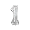 Ezüst színű, 1-es szám alakú lufi keret, 126 cm – születésnapra