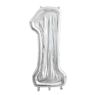 Srebrn okvir v obliki številke 1 za balone, 126 cm – rojstni dan