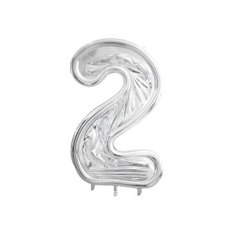 Srebrn okvir v obliki številke 2 za balone, 126 cm – dekoracija za zabave
