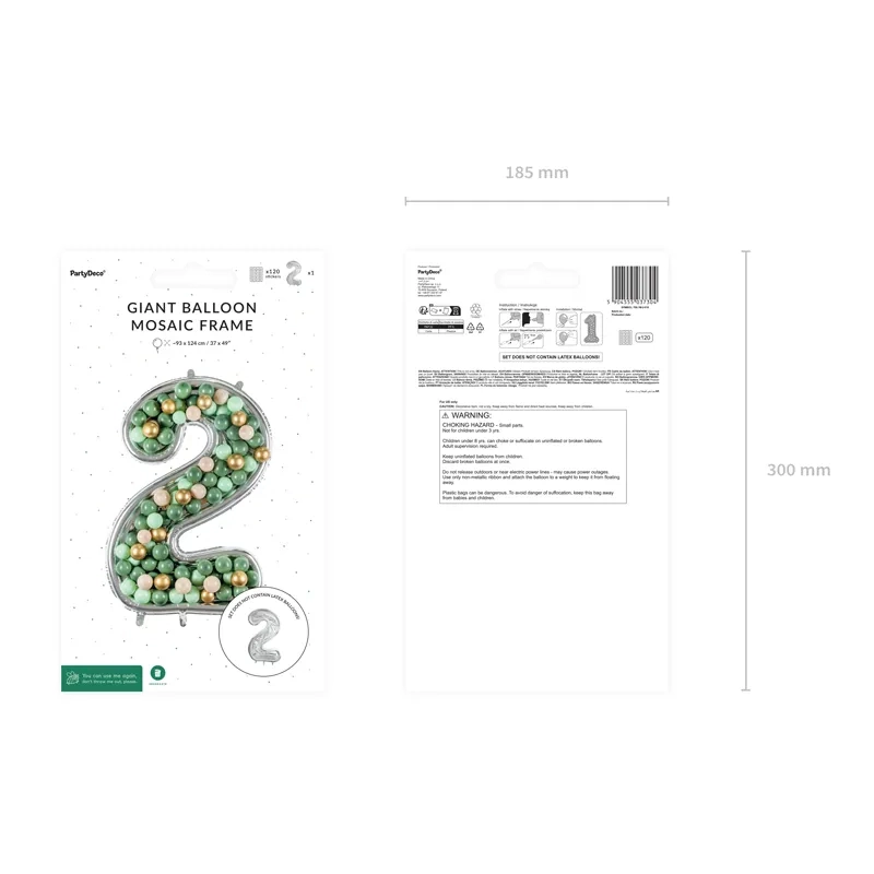 Cadru argintiu în formă de cifra 2 pentru baloane, 126 cm – decorațiune pentru petreceri