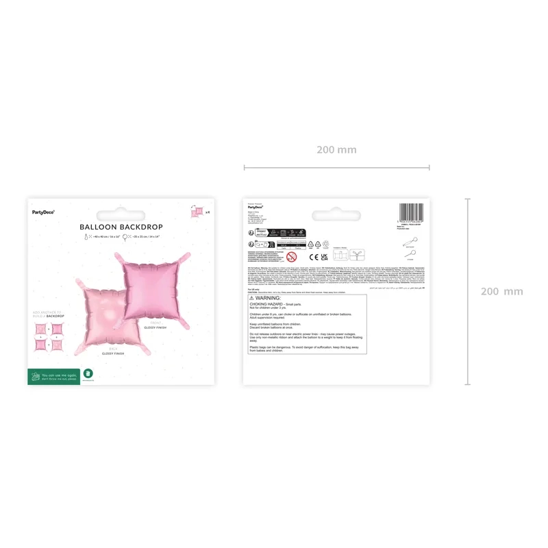 Világos rózsaszín, kétoldalas fólia lufifüzér 35x35 cm – 4 db partyhoz