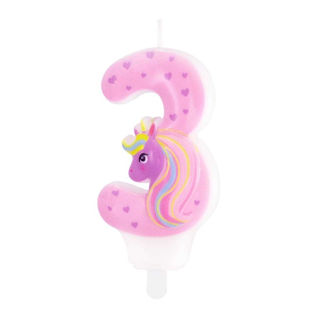 Lumânare de tort pentru ziua de naștere Unicorn, cifra 3