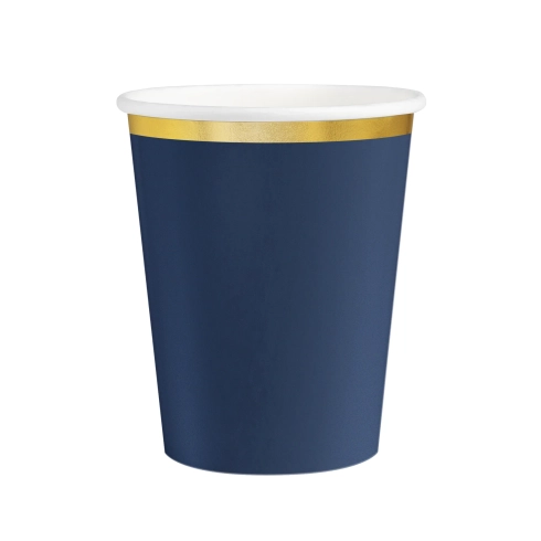 Tmavomodrý papierový pohár Classic Gold 220 ml so zlatým lemom – 6 ks