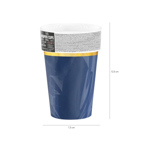 Sötétkék papírpohár Classic Gold 220 ml arany szegéllyel – 6 db