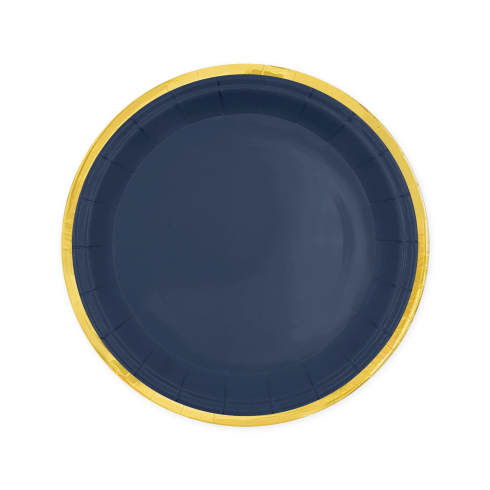 Tmavomodrý papierový tanier so zlatým lemom Classic Gold 18 cm - 6 kusov