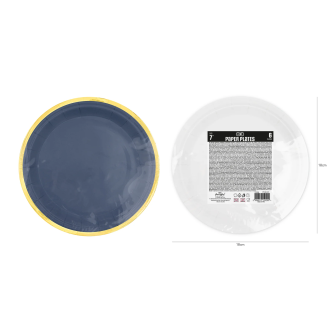 Temno moder papirnat krožnik z zlatim robom Classic Gold 18 cm – 6 kosov