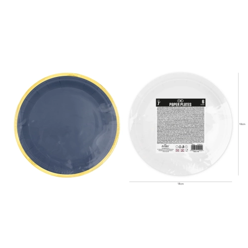 Sötétkék papírtányér arany szegéllyel Classic Gold 18 cm – 6 db