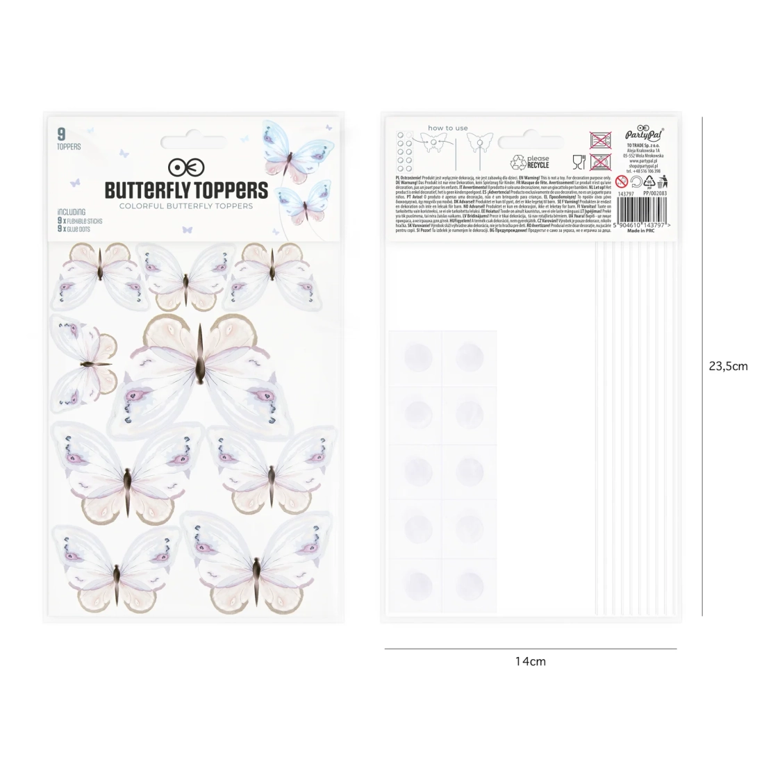Tortadíszítő beszúrók – pillangók, 9 db