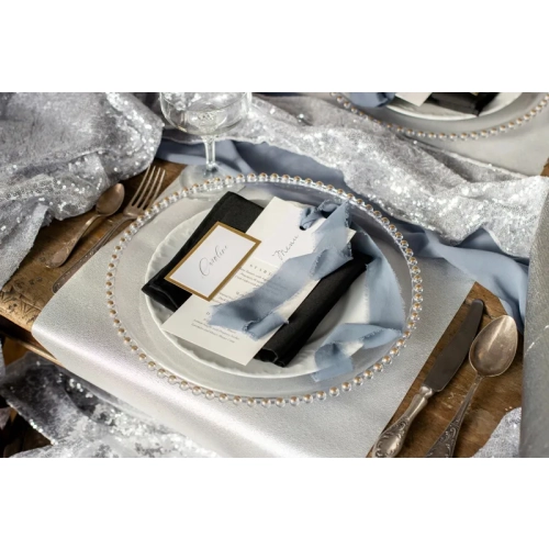 Tylový běhoun na stůl - stříbrný 0,36 x 3 m