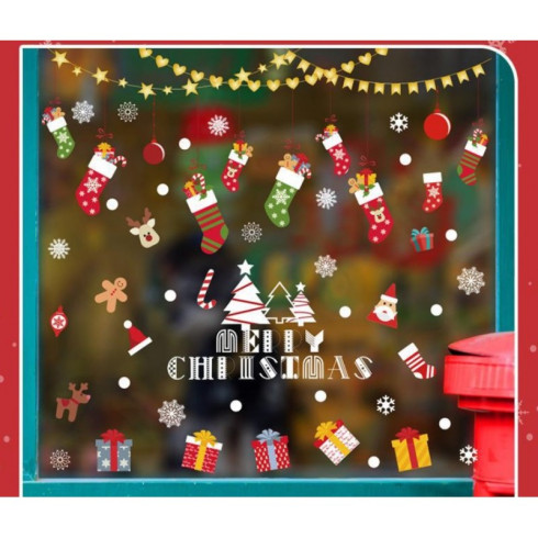 Vánoční barevné samolepky na okno 2x 30 x 90 cm 