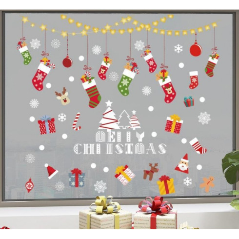 Vánoční barevné samolepky na okno 2x 30 x 90 cm 