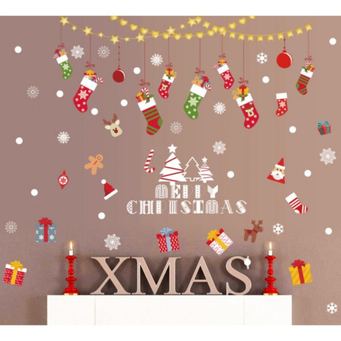 Vánoční barevné samolepky na okno 2x 30 x 90 cm 