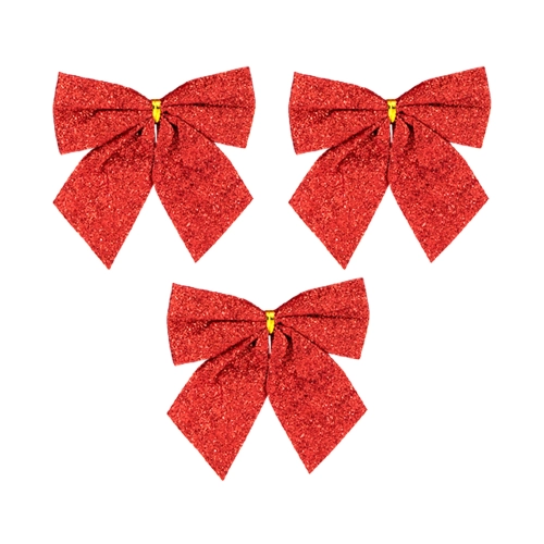 Karácsonyi csillogó piros masnik – 12 cm, 3 db