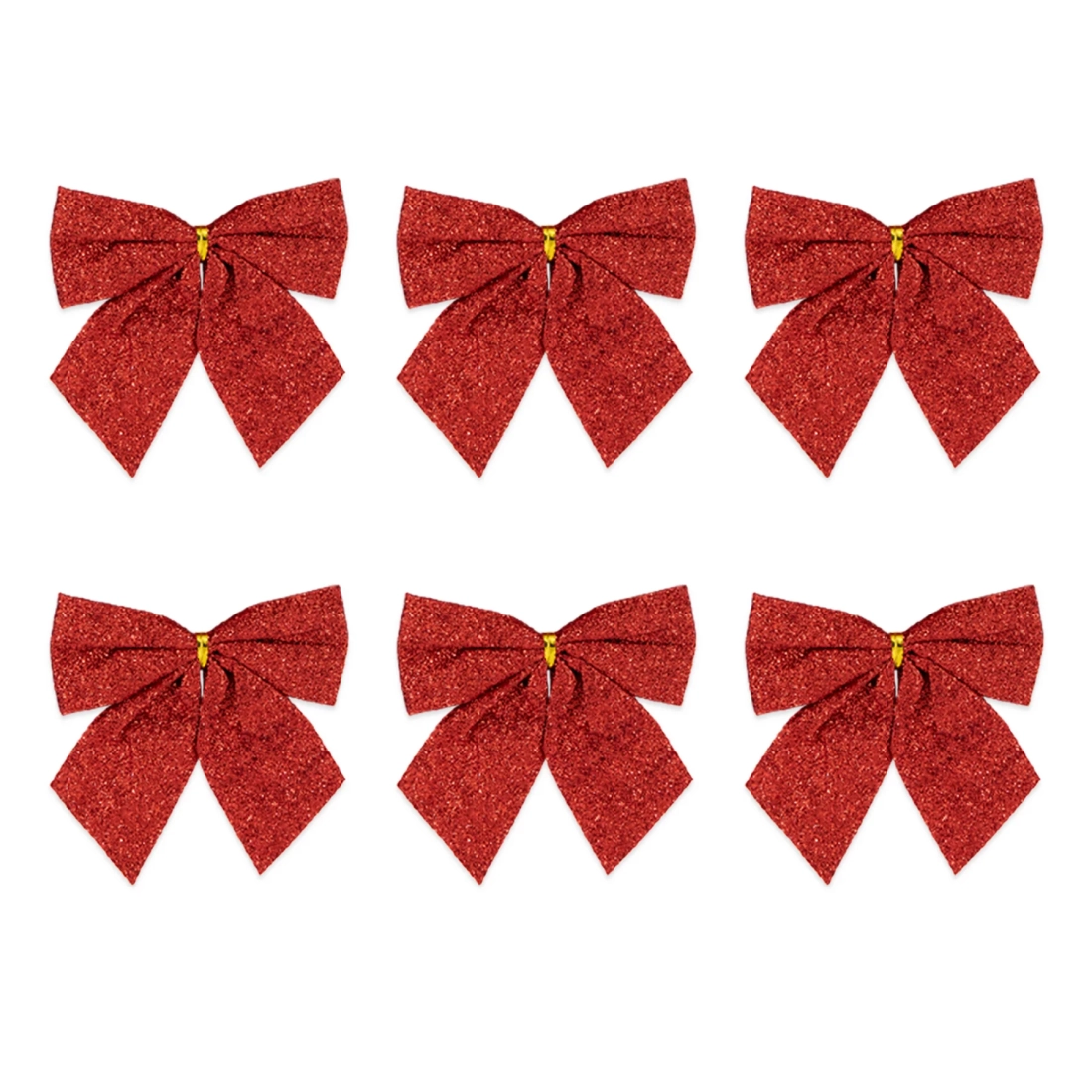 Karácsonyi csillogó masnik piros – 8 cm, 6 db