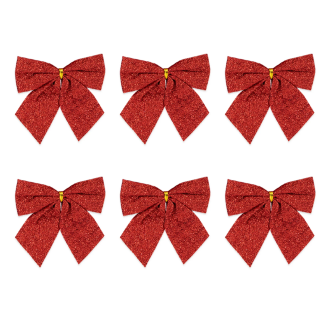 Karácsonyi csillogó masnik piros – 8 cm, 6 db