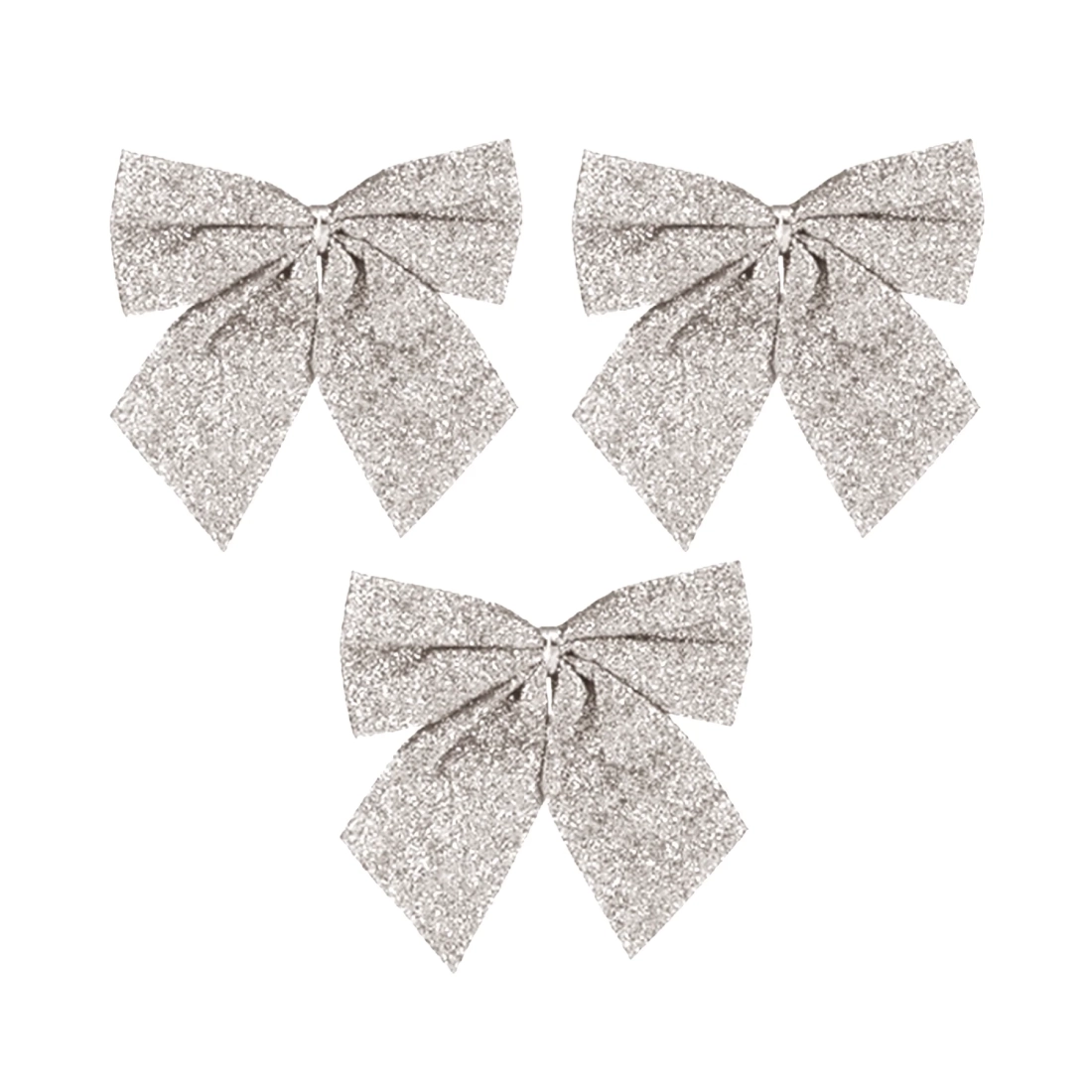 Božične bleščeče srebrne pentlje – 12 cm, 3 kos