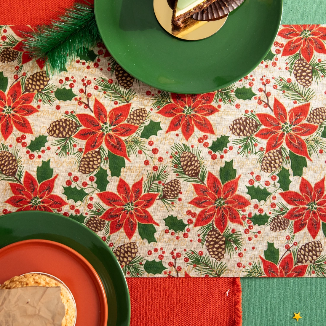 Traversă de Crăciun cu trandafiri de Crăciun, 275 x 28 cm