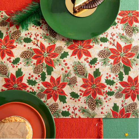 Karácsonyi asztali futó – Karácsonyi rózsák 275 x 28 cm