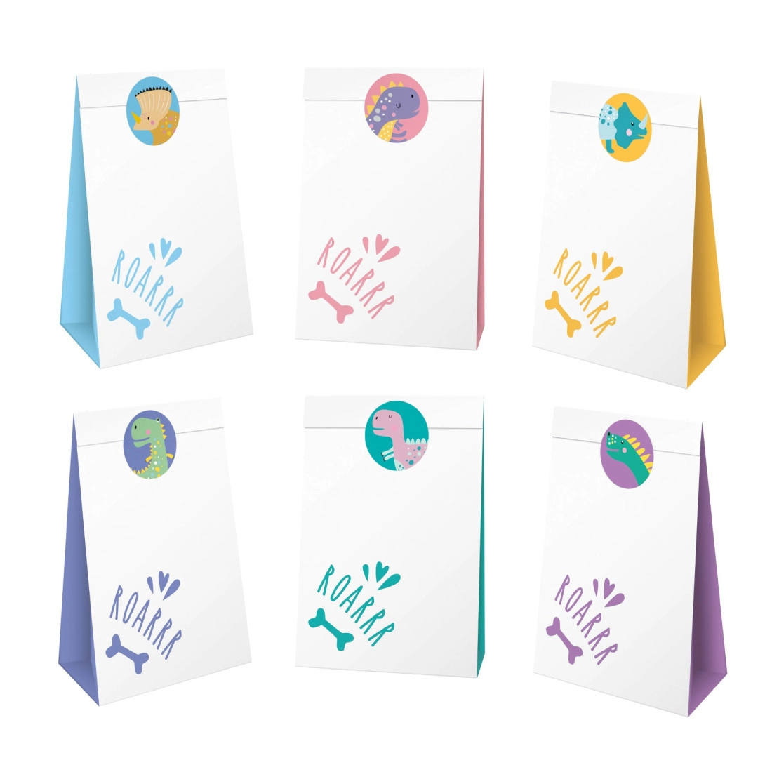 Dínós cukorkás tasakok, 6 darabos készlet