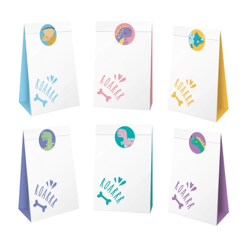 Dínós cukorkás tasakok, 6 darabos készlet