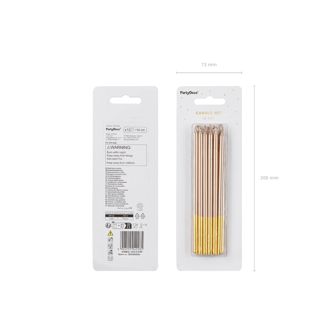 Lumânări de aniversare înalte 14 cm – rose gold, 12 buc.