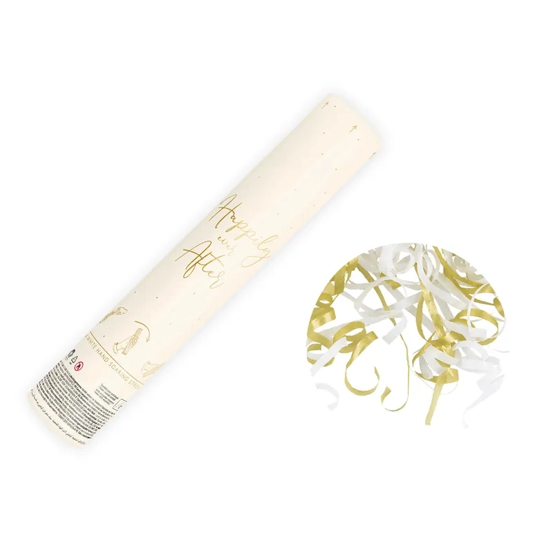 Confetti cu lansare – panglici aurii și albe, 25 cm