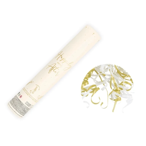 Confetti cu lansare – panglici aurii și albe, 25 cm