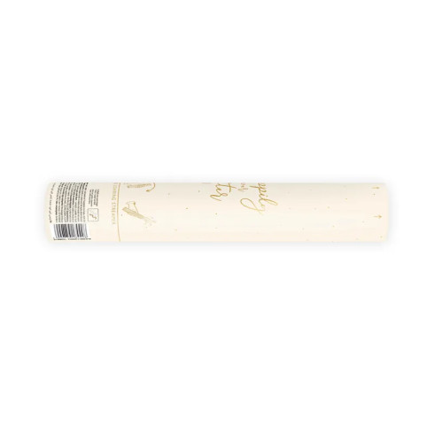 Konfetti kilövő – arany és fehér szalagok, 25 cm Konfetti kilövő – arany és fehér szalagok, 25 cm