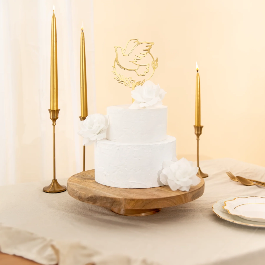 Decor pentru Prima Împărtășanie cu porumbel auriu oglindă, 13 cm – 1 buc.