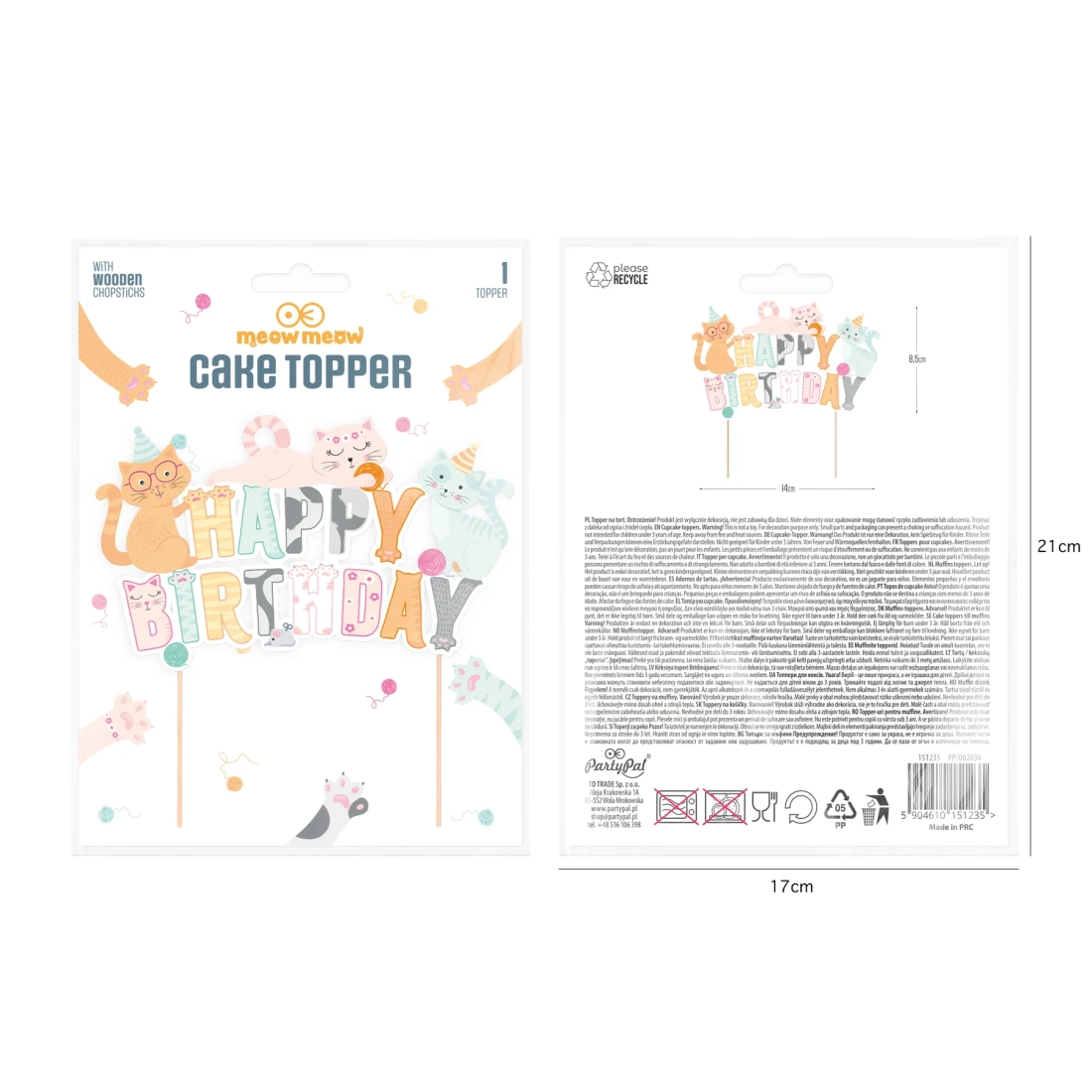 Tortadísz „Happy Birthday” – Cicák, 1 db