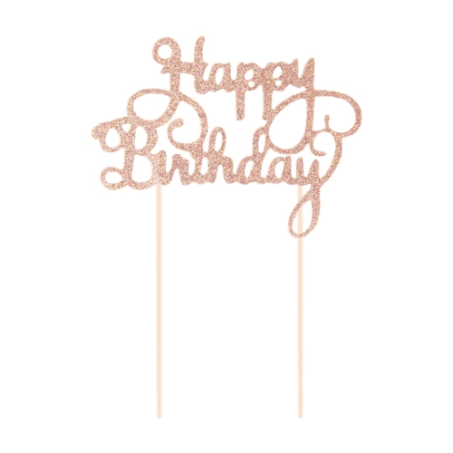 Topper pentru tort „Happy Birthday” – sclipitor, rose gold