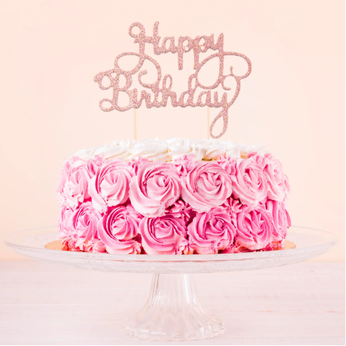 Tortadísz „Happy Birthday” – csillogó, rosegold Tortadísz „Happy Birthday” – csillogó, rosegold
