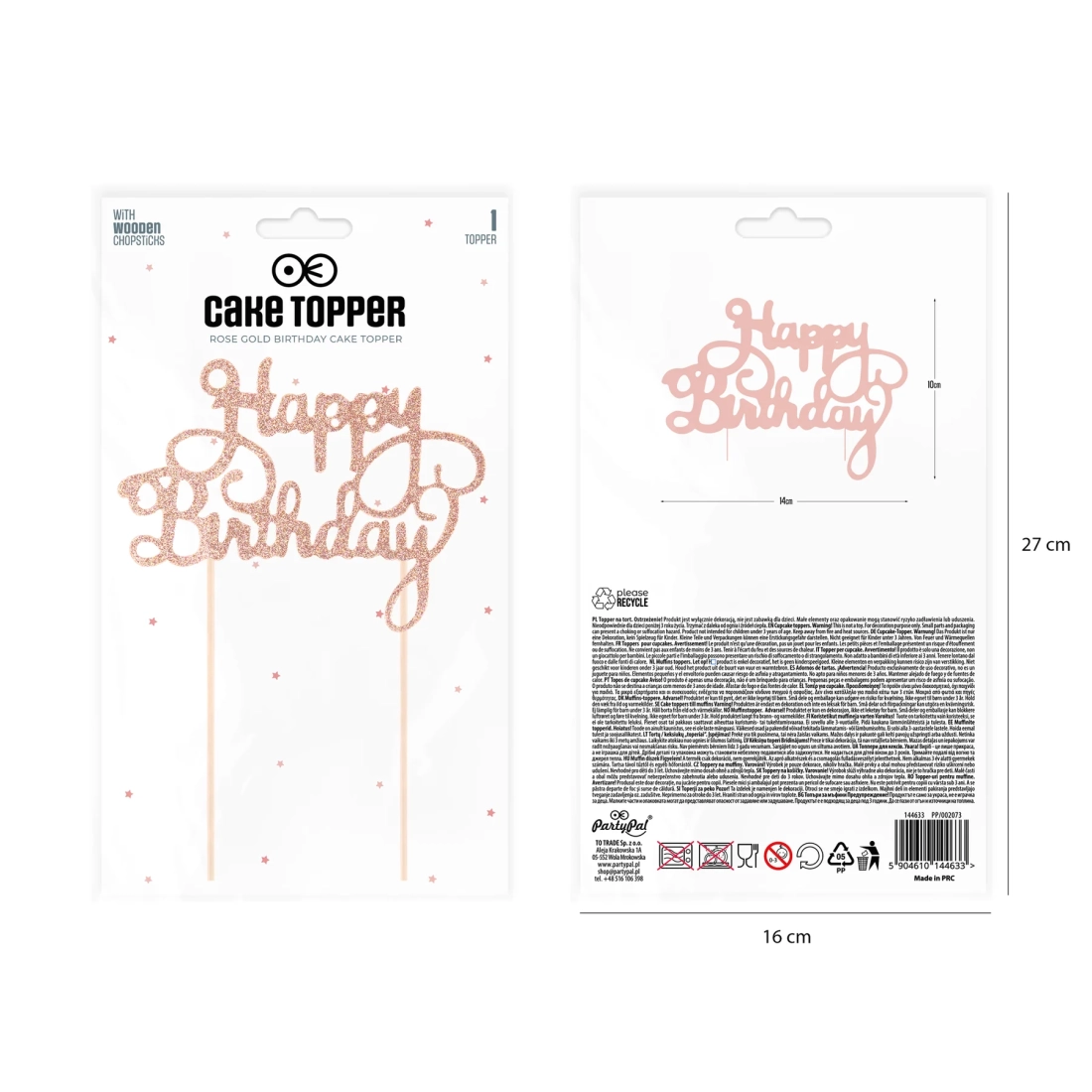 Topper pentru tort „Happy Birthday” – sclipitor, rose gold