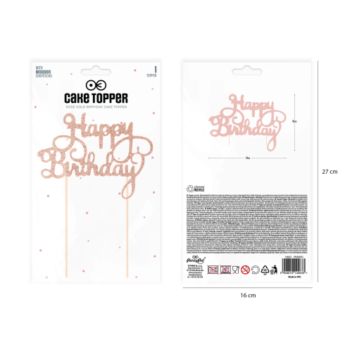 Tortadísz „Happy Birthday” – csillogó, rosegold Tortadísz „Happy Birthday” – csillogó, rosegold