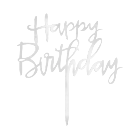Tortadísz Happy Birthday – tükörfényes ezüst, 1 db