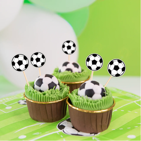Torta- és muffin díszítő pálcikák Futball labdák, 12 db Torta- és muffin díszítő pálcikák Futball labdák, 12 db