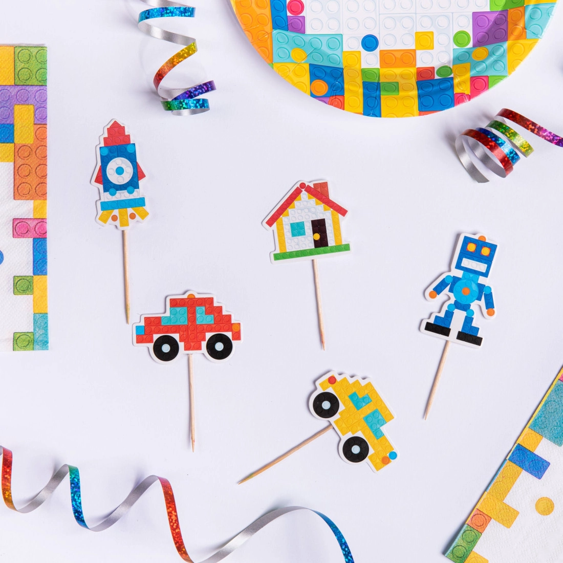 Decoruri pentru tort și brioșe, tematica Construcții, set 5 buc.