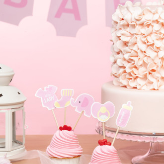Zabodi za torto Baby Shower rožnati slonček, 5 kosov