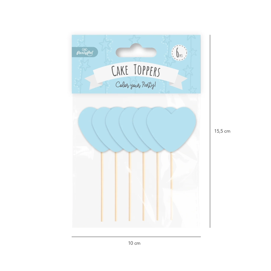 Tortadísz beszúrók szívecskékkel – kék, 6 db