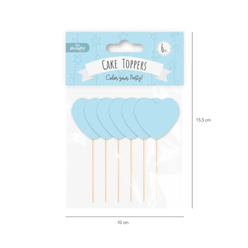 Tortadísz beszúrók szívecskékkel – kék, 6 db