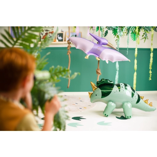 Balon din folie verde Triceratops 101x60 cm – decorațiune mare cu dinozaur