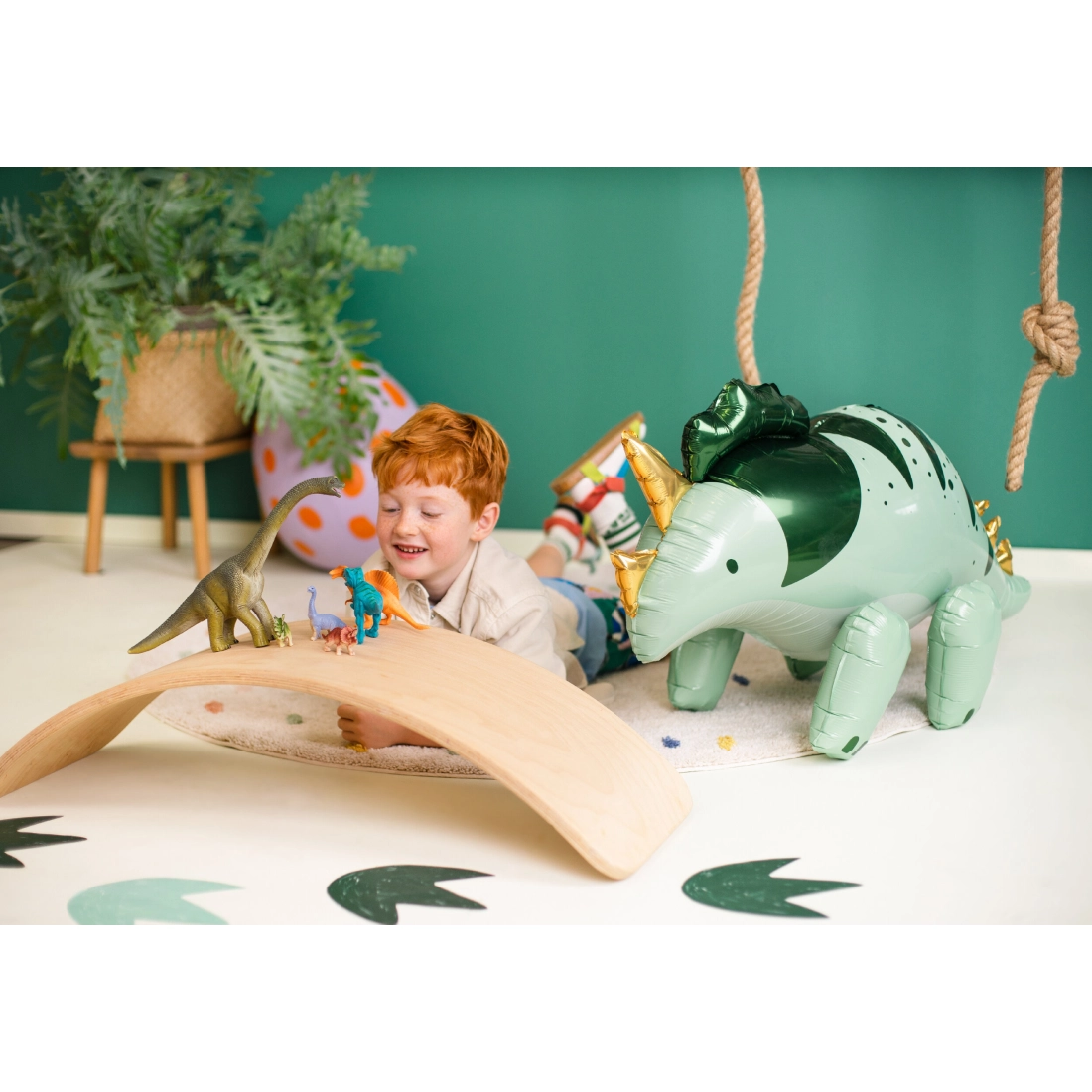 Zöld fólia lufi Triceratops 101x60 cm – nagy dinoszaurusz dekoráció