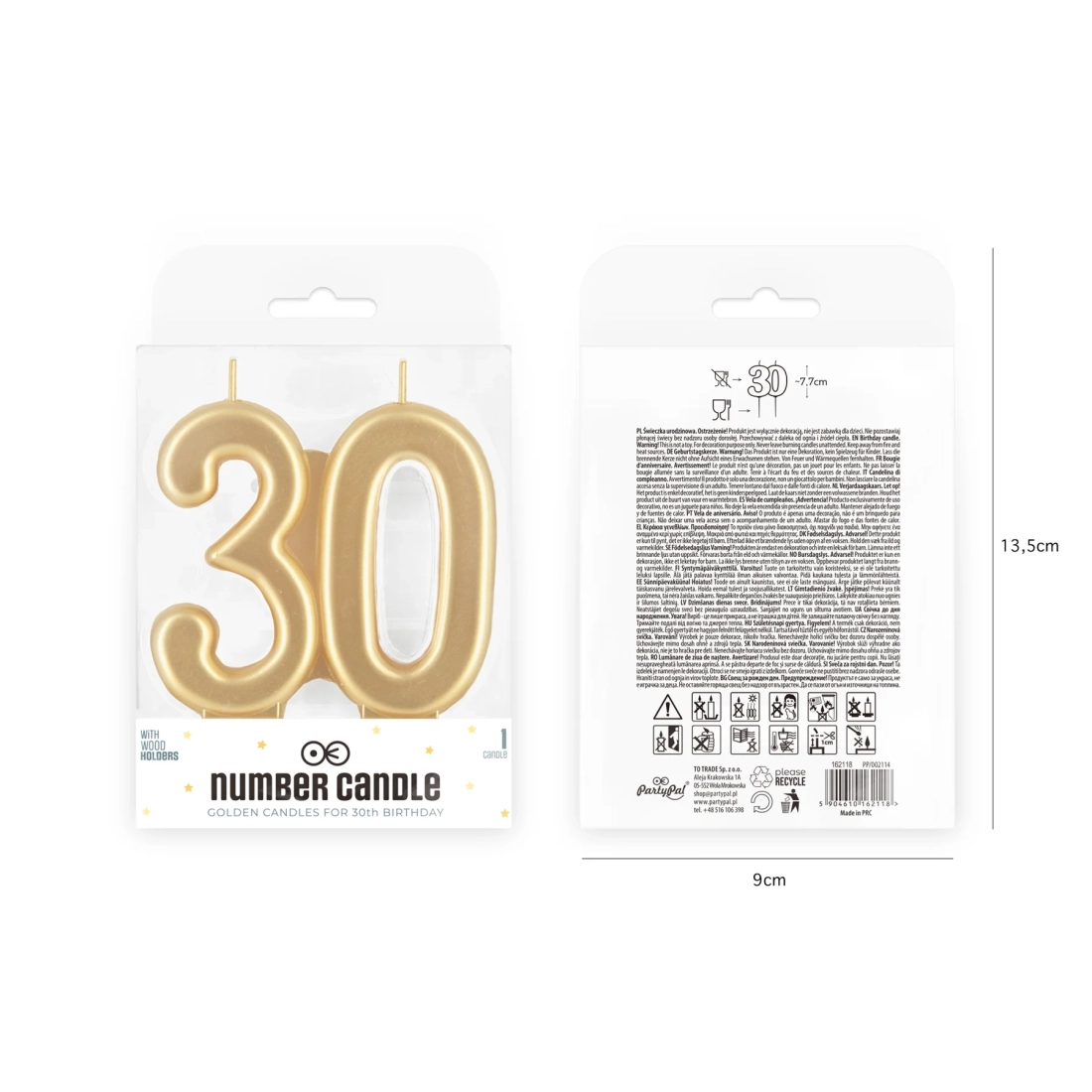 Arany születésnapi gyertya 30-as szám – 8 cm magas