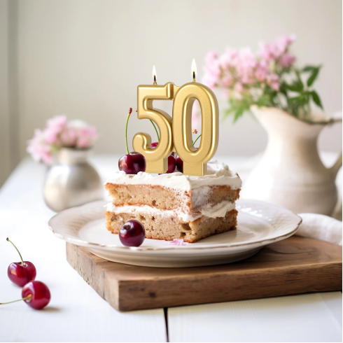 Arany születésnapi gyertya 50-es szám, 8 cm Arany születésnapi gyertya 50-es szám, 8 cm