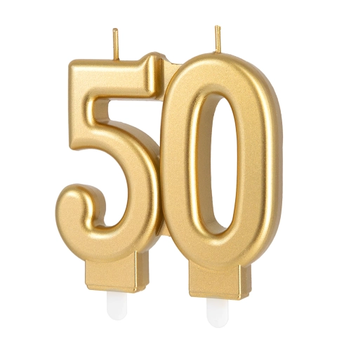 Arany születésnapi gyertya 50-es szám, 8 cm