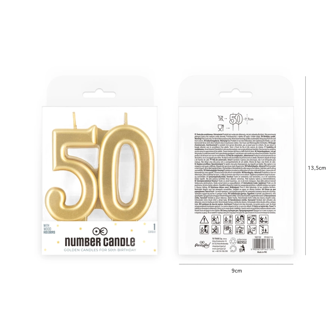 Lumânare aniversară aurie, cifra 50, înălțime 8 cm