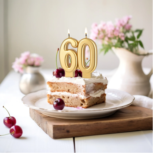 Arany születésnapi gyertya 60-as szám – 8 cm magas Arany születésnapi gyertya 60-as szám – 8 cm magas