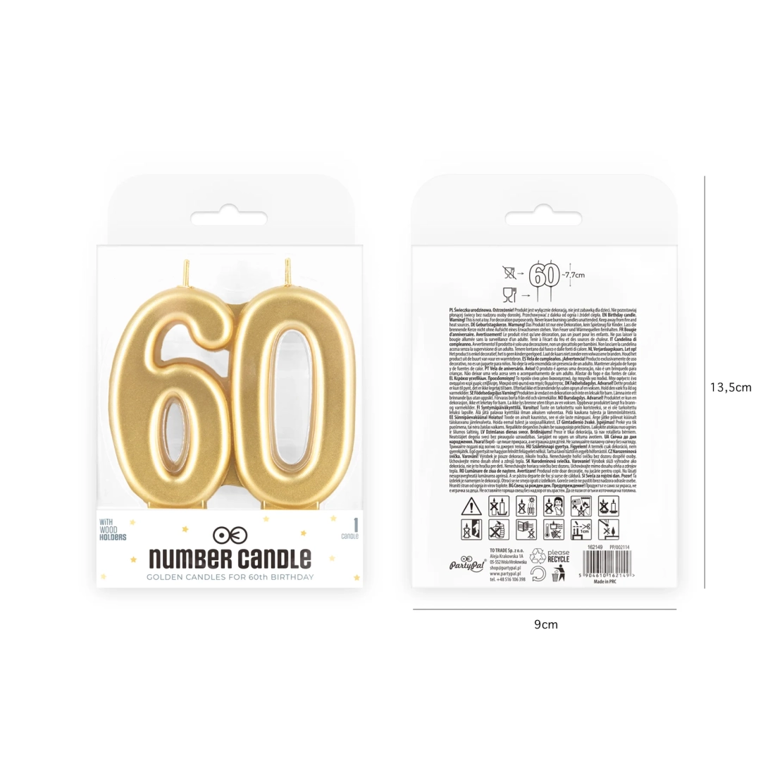 Lumânare de aniversare aurie, cifra 60 – înălțime 8 cm
